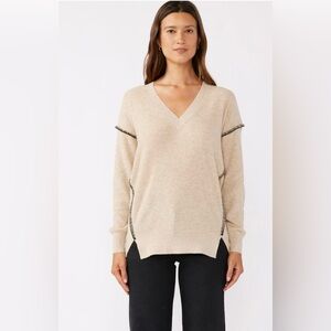 Lovestitch Ren Pullover V-Neck Sweater Size Small Oatmeal/Black Bohemian